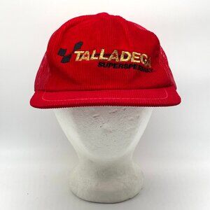Vintage Talladega Superspeedway Corduroy Snapback Trucker Hat Red Racing